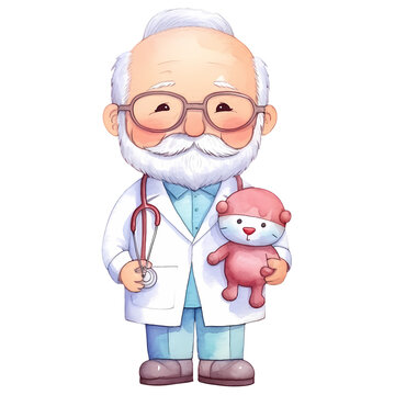Cute Nurse Grandpa Watercolor Clipart Illustration