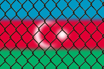 Fototapeta premium A steel mesh against the background of the flag Azerbaijan.