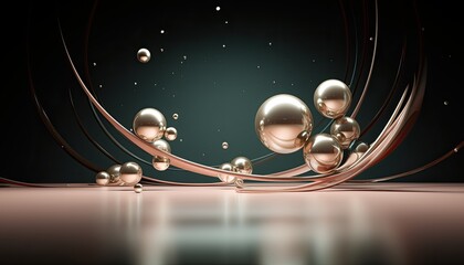 abstract background with spheres, gold and green with copy space