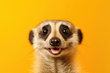 Fototapeta premium Studio portrait of shocked meerkat with surprised eyes, concept of Fear