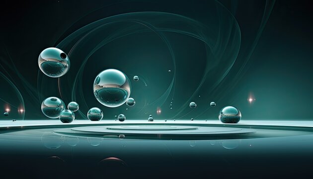 abstract background with spheres, green with copy space