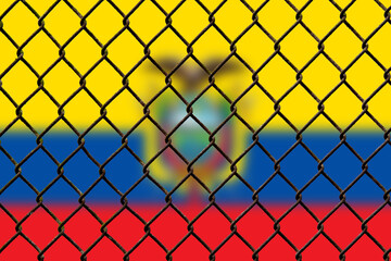 A steel mesh against the background of the flag Ecuador.