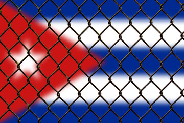 Fototapeta premium A steel mesh against the background of the flag Cuba.