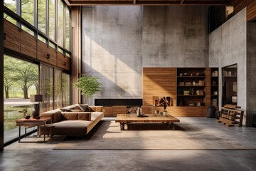 Harmony of Elements: Industrial Modern Home in Earth Tones with Concrete and Wood Fusion