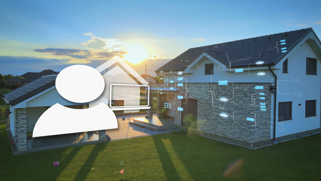 Outdoor view of home office working place. Internet digital network connection. Graphic - Powered by Adobe