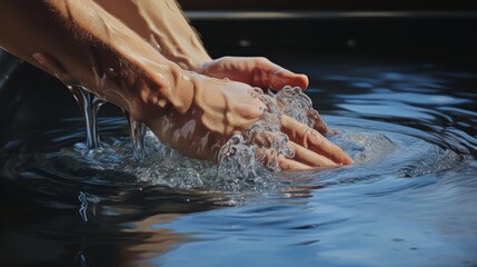Fototapeta premium washing hands in a lake ai generated