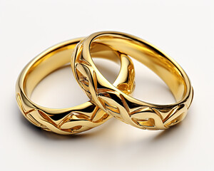 golden pair of rings heart for wedding and valentine, diamonds