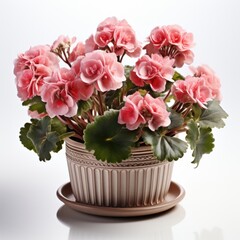 Obraz premium A potted plant with pink flowers on a plate