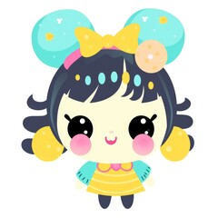 Cute Cartoon Character with Big Eyes and Bow Illustration
