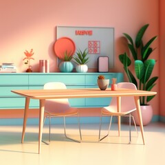 Interior of the living room. 3D render Illustration, Ai Generated
