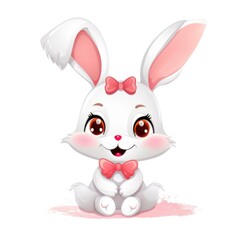 Obraz premium Adorable Cartoon Bunny with Pink Bow Illustration on white background 