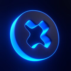 Error symbol with bright glowing futuristic blue neon lights on black background. 3D icon, sign and symbol. Cartoon minimal style. 3D render illustration