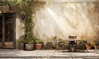 Secluded Courtyard Dining Area with Climbing Vines and Vintage Charm