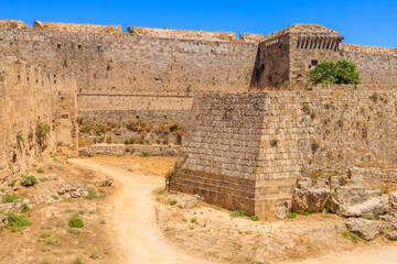 A huge moat around the ancient fortress. Background with selective focus and copy space