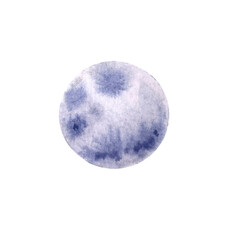 
Full moon. Of blue color. Hand drawn with watercolors. Isolated on a white background. For designs and backgrounds