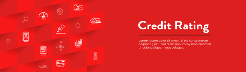 Credit Rating or Score Web Header Banner with Icon Set Web Header Banner
