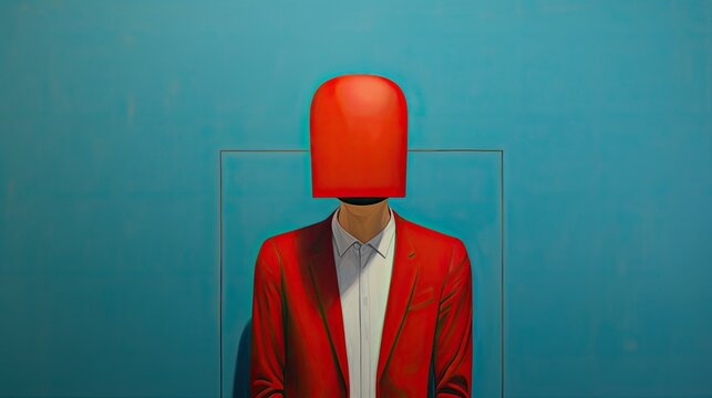 faceless woman with a red mask hidding her face