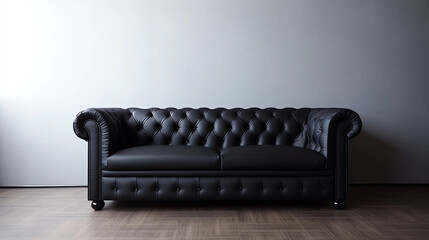 Black leather sofa in the living room