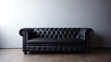 Black leather sofa in the living room