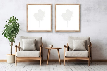 Mock up poster frame in modern interior background, 3D Illustration