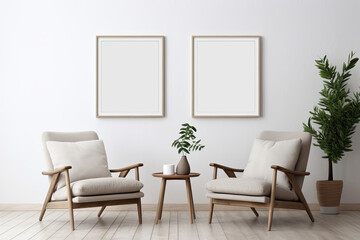 Mock up poster frame in modern interior background, 3D Illustration