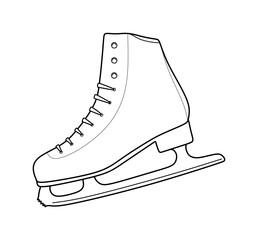 Hand drawn winter figure skates. Sketch of ice figure skates for figure skating in winter. Winter active outdoor recreation. Outline drawing of shoes with blades for figure skating isolated. Vector
