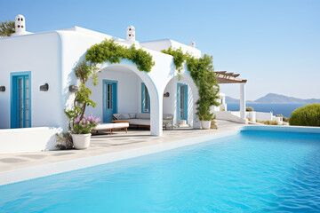 Obraz na płótnie Canvas White villa with swimming pool on the background of a blue sky