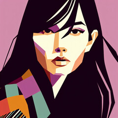fashion girl,close-up,flat illustration, geometric shapes, look into camera,colorful niji5-- style expressive
