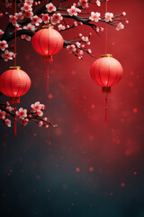 Obraz premium Happy chinese new year 2024 the dragon zodiac sign with flower,lantern,asian elements gold paper cut style on color background.