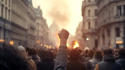 Young individuals engaging in a protest, conveying their collective voice and advocating for change, encapsulating the energy and determination of the youth in this powerful visual narrative. - obrazy, fototapety, plakaty