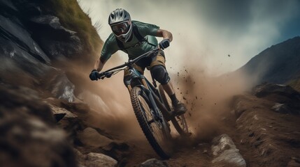 Riding the Rocky Terrain: A Thrilling Adventure on a Mountain Bike - obrazy, fototapety, plakaty