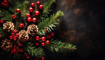 Christmas background with snow fir tree. View with copy space	
