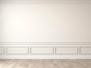 Fototapeta premium White classic wall background with copy space. Parquet floor. Mock up room.
