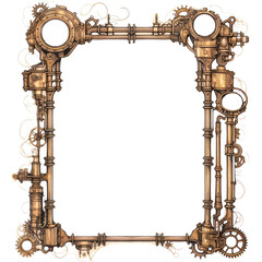 Metallic frame with vintage machine gears and cogwheel. Isolated on transparent background. Mock up template