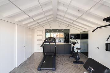 Home gym with exercise equipment