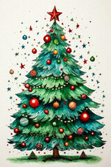 Fototapeta premium Whimsical Watercolor Christmas Tree 53
