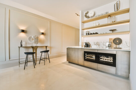 Modern kitchen with appliances and furniture