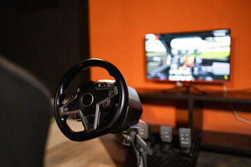 Home Racing Simulator Setup with Steering Wheel