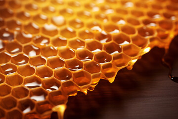 fresh honeycombs on wooden board