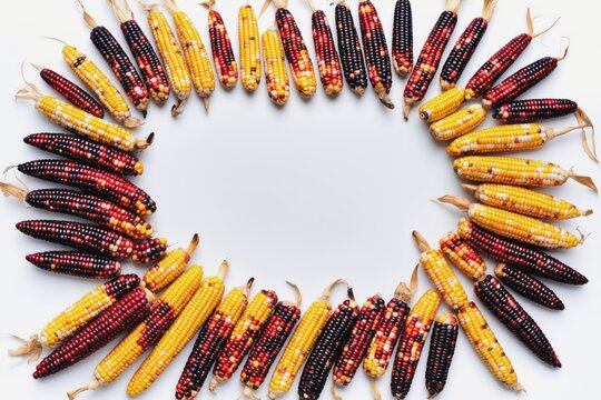 indian flint corn on the cob lay in a circle