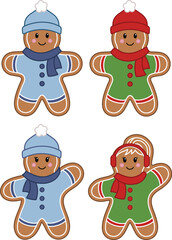 Decorated Gingerbread Cookies in Winter Clothing Clipart - Woman and Man