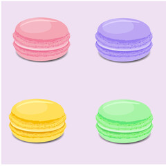ilustración vectorial de set de 4 macarrons dulce en diferentes colores