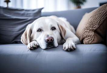 Chien labrador allongé sur le canapé