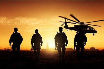 silhouette of a group of military soldier