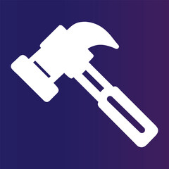 Claw hammer icon, logo, handyman tool for home repair, construction, white vector illustration isolated on dark background