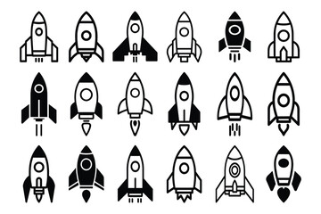 Set of space rocket icon symbol, innovation development technology, flat vector illustration  isolated on white background
