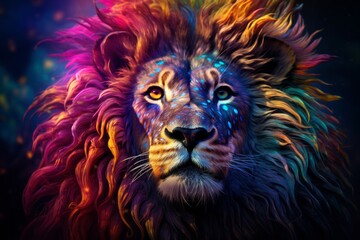 Naklejka premium カラフルなライオン,Generative AI AI画像