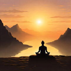 Silhouetted sunrise meditation signifies renewal, personal growth, and spiritual revival for mindfulness and retreats