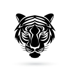 A Tiger Black head logo, in the style of black and white art. Illustration on white. Symmetrical design