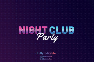 Vector neon effect logo for neon text effect and neon light night party editable text effect and night club